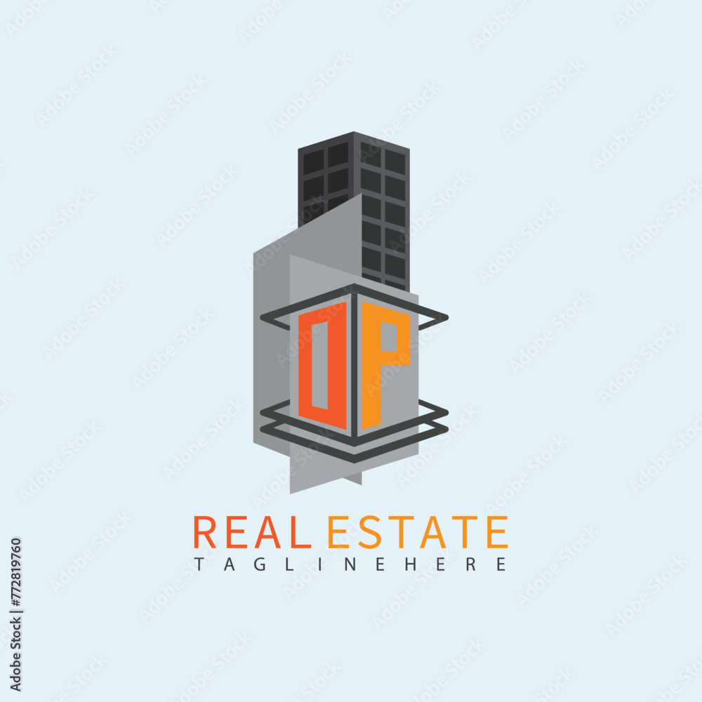 OP Real Estate Letter Monogram Vector Logo. Home Or Building Shape All Logo.