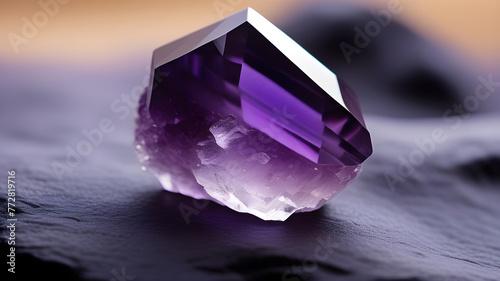 Ammethyst crystal on a stone.