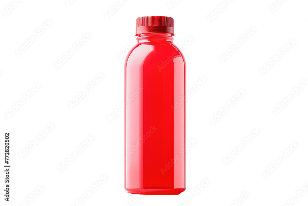 Fiery Elixir: Crimson Plastic Bottle With Matching Cap. On a Clear PNG or White Background. Fiery Elixir: Crimson Plastic Bottle With Matching Cap. On a Clear PNG or White Background.