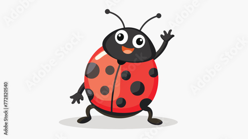 Cartoon funny ladybug waving hand flat vector isolated