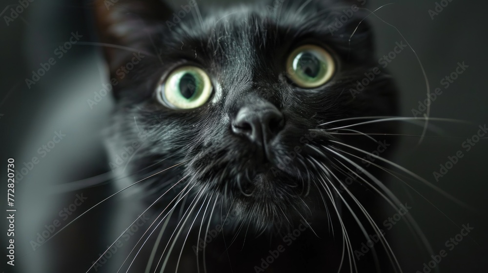 Mystic Stare: Black Domestic Cat with Piercing Green Eyes Generative AI