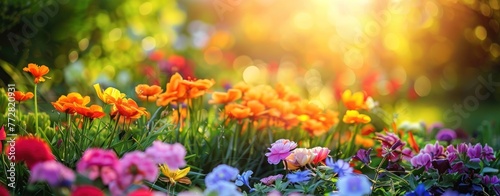 Sunset Symphony: A Vivid Tapestry of Blooming Zinnias Basking in Light - Generative AI