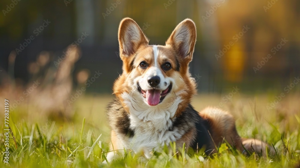 Joyful Corgi Reveling in a Sun-Kissed Grassy Meadow - Generative AI Joyful Corgi Reveling in a Sun-Kissed Grassy Meadow - Generative AI