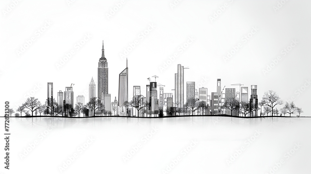 abstract architecture city skyline with trees , generative ai