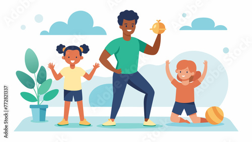 A sketch of a parent and child participating in a group workout class showcasing their shared interests and mutual support in maintaining a