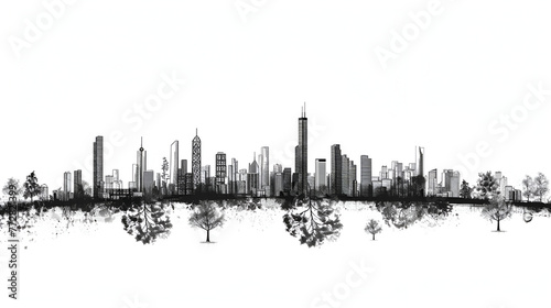 abstract architecture city skyline with trees   generative ai