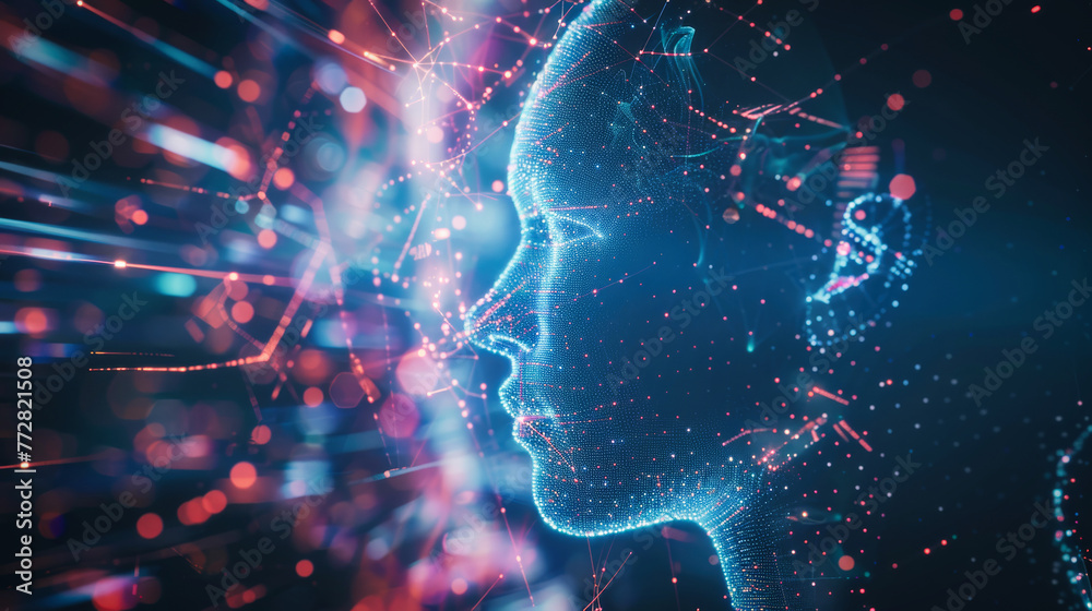 An abstract human head filled with digital lines An abstract human head filled with digital lines