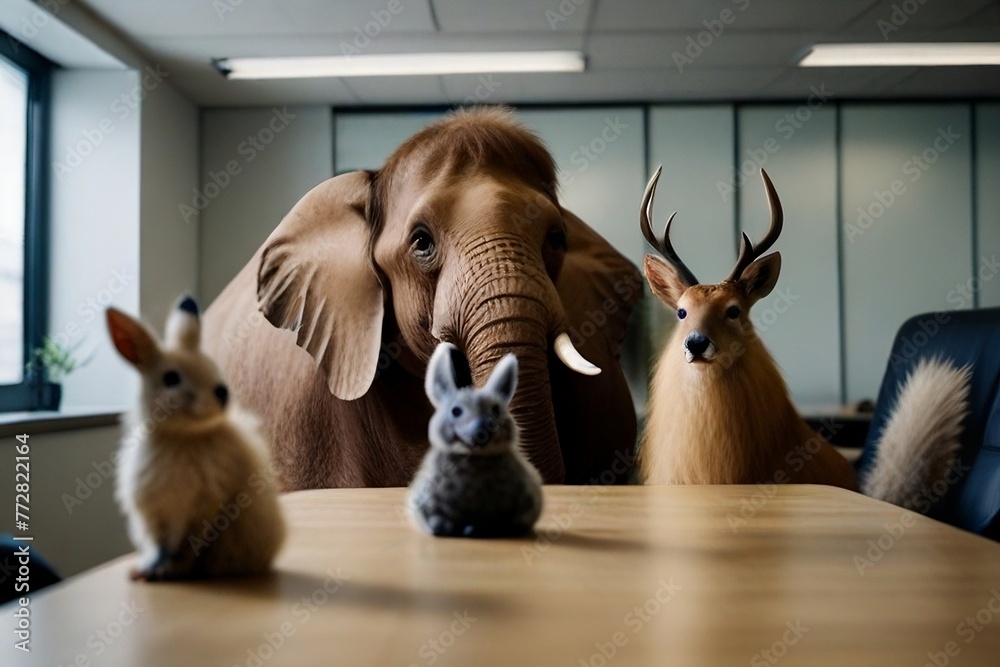antelope on the ground
meeting 
animal
Elephant
 - obrazy, fototapety, plakaty 
