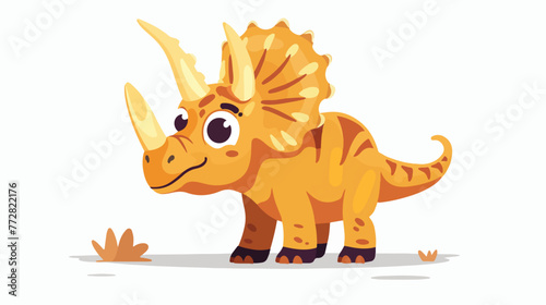 Cartoon happy triceratops on white background flat vector