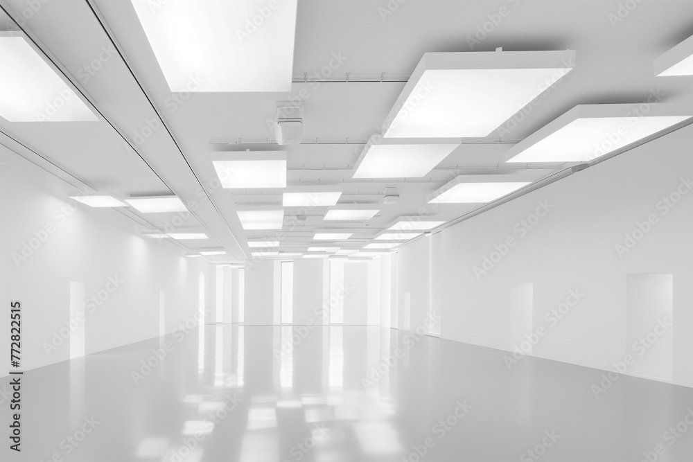 Fototapeta premium monochromatic white room with a ceiling of shifting light panels