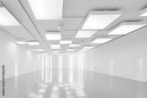 monochromatic white room with a ceiling of shifting light panels