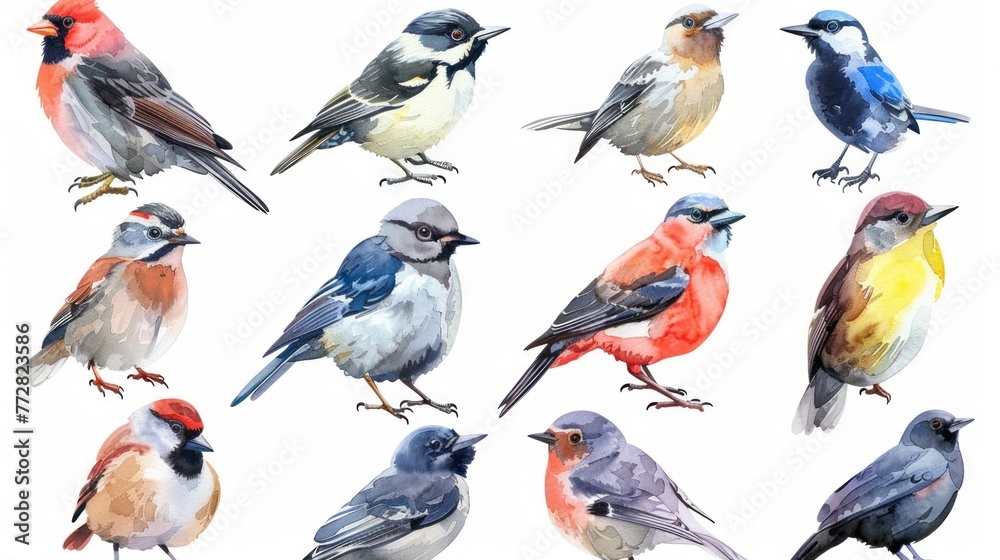 Avian Artistry: A Watercolor Collection of Forest Birds in Harmony Generative AI