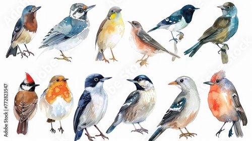 Avian Artistry: A Watercolor Collection of Forest Birds in Harmony Generative AI © Gelpi