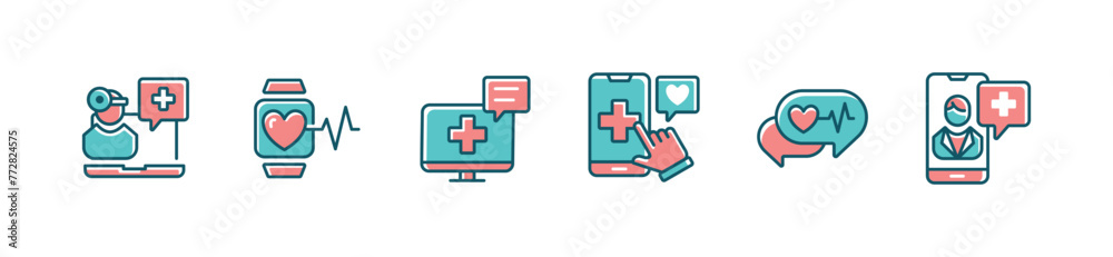 online digital health care monitoring icon set medical doctor consultation technology with cross aid symbol vector illustration online digital health care monitoring icon set medical doctor consultation technology with cross aid symbol vector illustration
