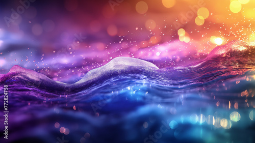 A colorful, swirling ocean with a purple wave