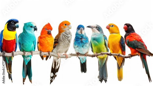 Diverse Avian Parade: A Colorful Line-Up of Songbirds Captured Generative AI