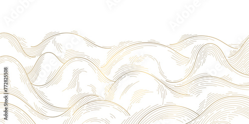 Vector line gold background  luxury design texture. Flow elegant curve graphic. River  ocean dynamic banner.
