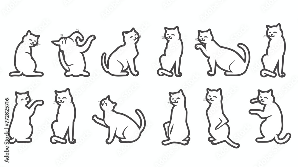 Cats in various poses. Outline style character design
