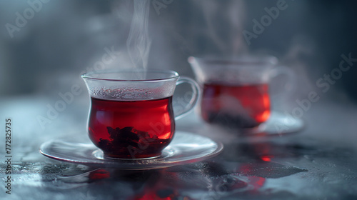 Zbliżenie filiżankę wyśmienitej herbaty na jednolitym tle
