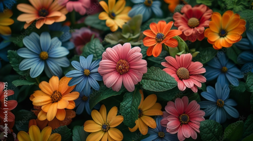 Colorful garden flowers with dark background Colorful garden flowers with dark background