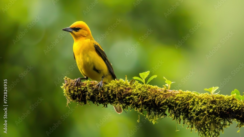 Vivid Yellow Golden Oriole Adorning the Mossy Forest Generative AI Vivid Yellow Golden Oriole Adorning the Mossy Forest Generative AI