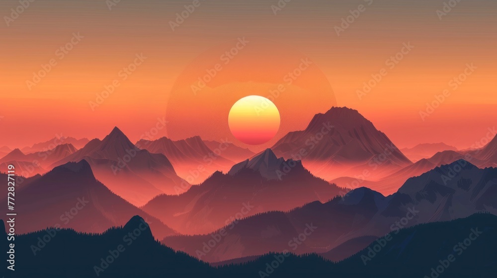 Sundown Serenity Over Cascading Peaks - A Majestic Mountain Dusk Generative AI