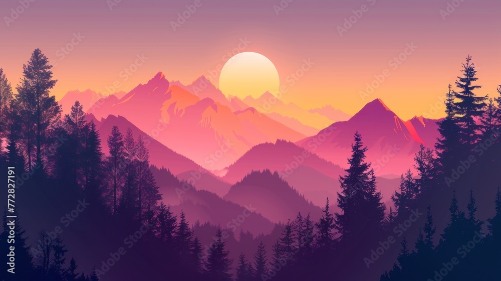 Sundown Serenity Over Cascading Peaks - A Majestic Mountain Dusk Generative AI Sundown Serenity Over Cascading Peaks - A Majestic Mountain Dusk Generative AI