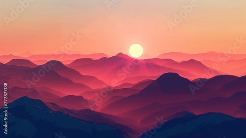 Sundown Serenity Over Cascading Peaks - A Majestic Mountain Dusk Generative AI