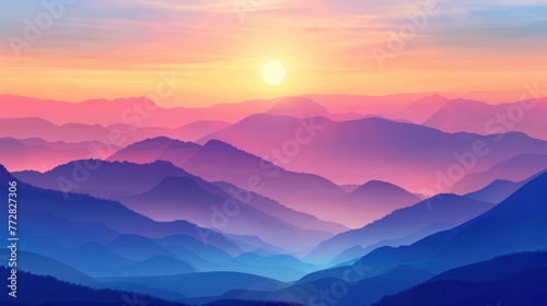 Sundown Serenity Over Cascading Peaks - A Majestic Mountain Dusk Generative AI © Gelpi