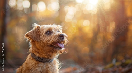 Norfolk Terrier Enjoying a Golden Autumn Stroll - A Moment with Nature Generative AI.