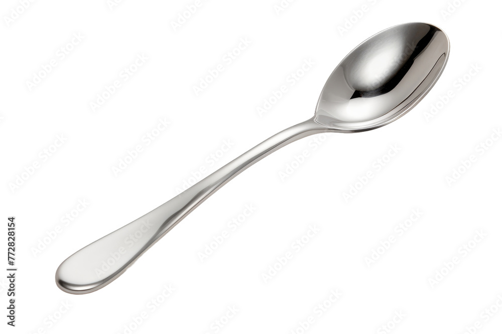 Shimmering Elegance: A Silver Spoon on a White Canvas. On a Clear PNG or White Background. Shimmering Elegance: A Silver Spoon on a White Canvas. On a Clear PNG or White Background.
