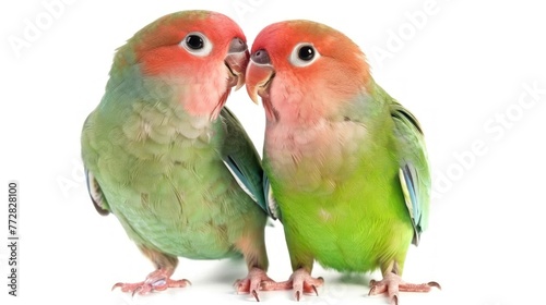 Two Vibrant Lovebirds Sharing a Perch in Perfect Harmony Generative AI © Gelpi