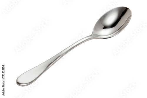 Shimmering Elegance: A Silver Spoon on a White Canvas. On a Clear PNG or White Background. © Masood
