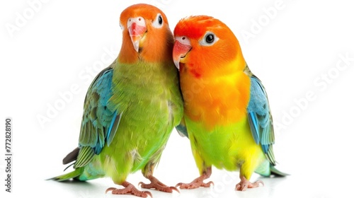 Two Vibrant Lovebirds Sharing a Perch in Perfect Harmony Generative AI © Gelpi