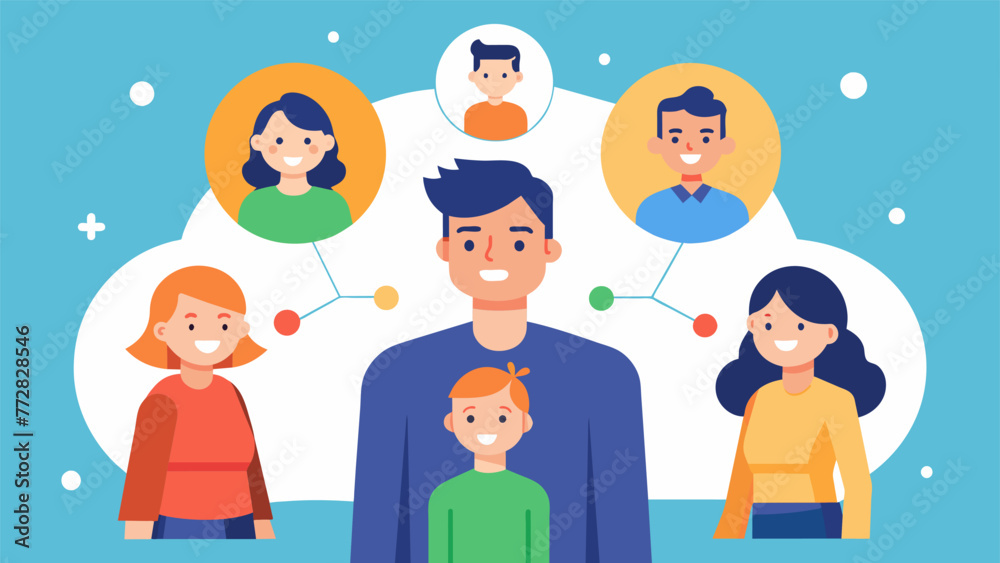 A series of interconnected circles with varying sizes representing the complex layers of family relationships and the extent to which they can A series of interconnected circles with varying sizes representing the complex layers of family relationships and the extent to which they can