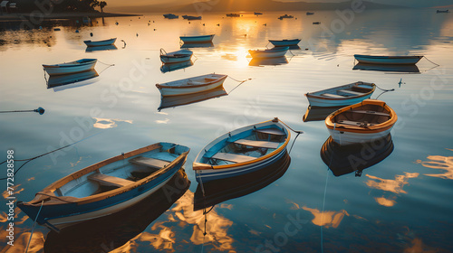 Harmony Between Nature and Life - Lightweight Boats Drifting in a Serene Setting photo