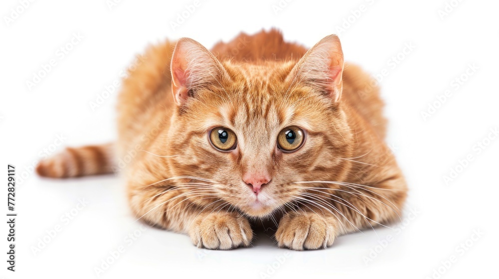Gleaming Ginger Tabby Cat Poised Elegantly Against White Generative AI