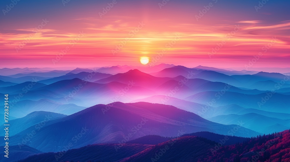 Obraz premium Sunset over mountain range with colorful sky