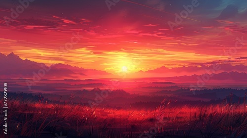Stunning sunrise over a tranquil landscape