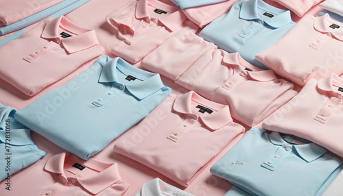 Cotton Candy Dreams: A Pastel Symphony of Pink, Blue, and White Polo Shirts in Cinematic Detail colorful background