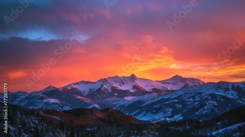 Radiant Mountain Silhouettes Under a Vivid Sunset Sky - Generative AI © Gelpi