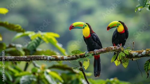 Tropical Dialogue: Toucans Perching Amidst Lush Foliage Generative AI