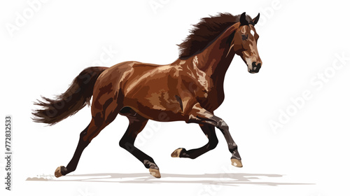 Bay horse galloping on the white background Flat vector