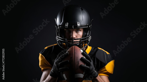 An American football sportsman athlete player on a black background