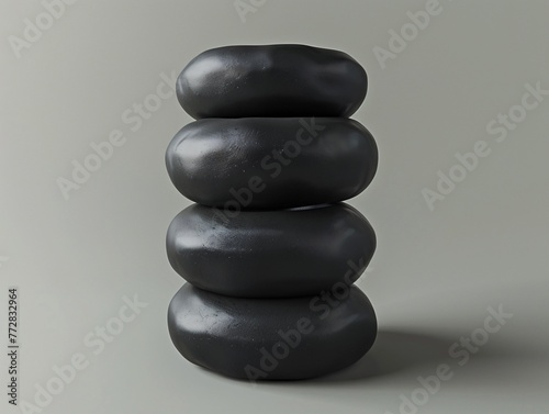 a stack of black round objects