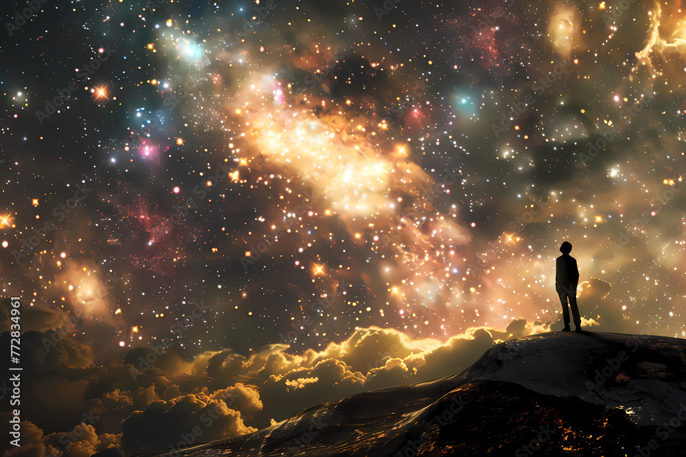 The figure under the stars of the universe The figure under the stars of the universe