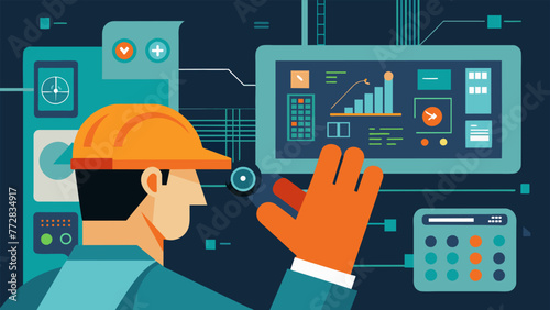 A closeup of a workers hand manipulating a virtual control panel overlaid on a machine showing the handson nature of using AR for realtime
