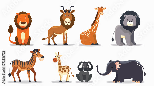 Cartoon collection happy zoo animals Flat vector 