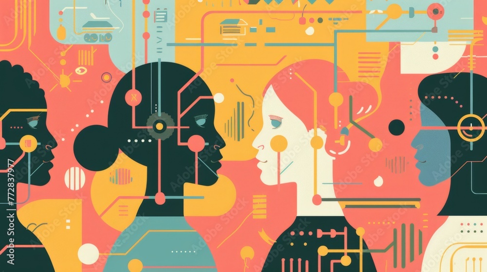 Obraz premium Intersection of Human and Artificial Intelligence in Modern Technology