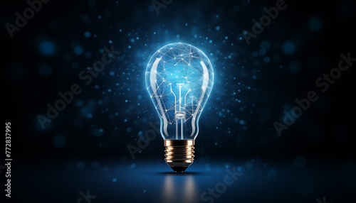 Digital light bulb on black background